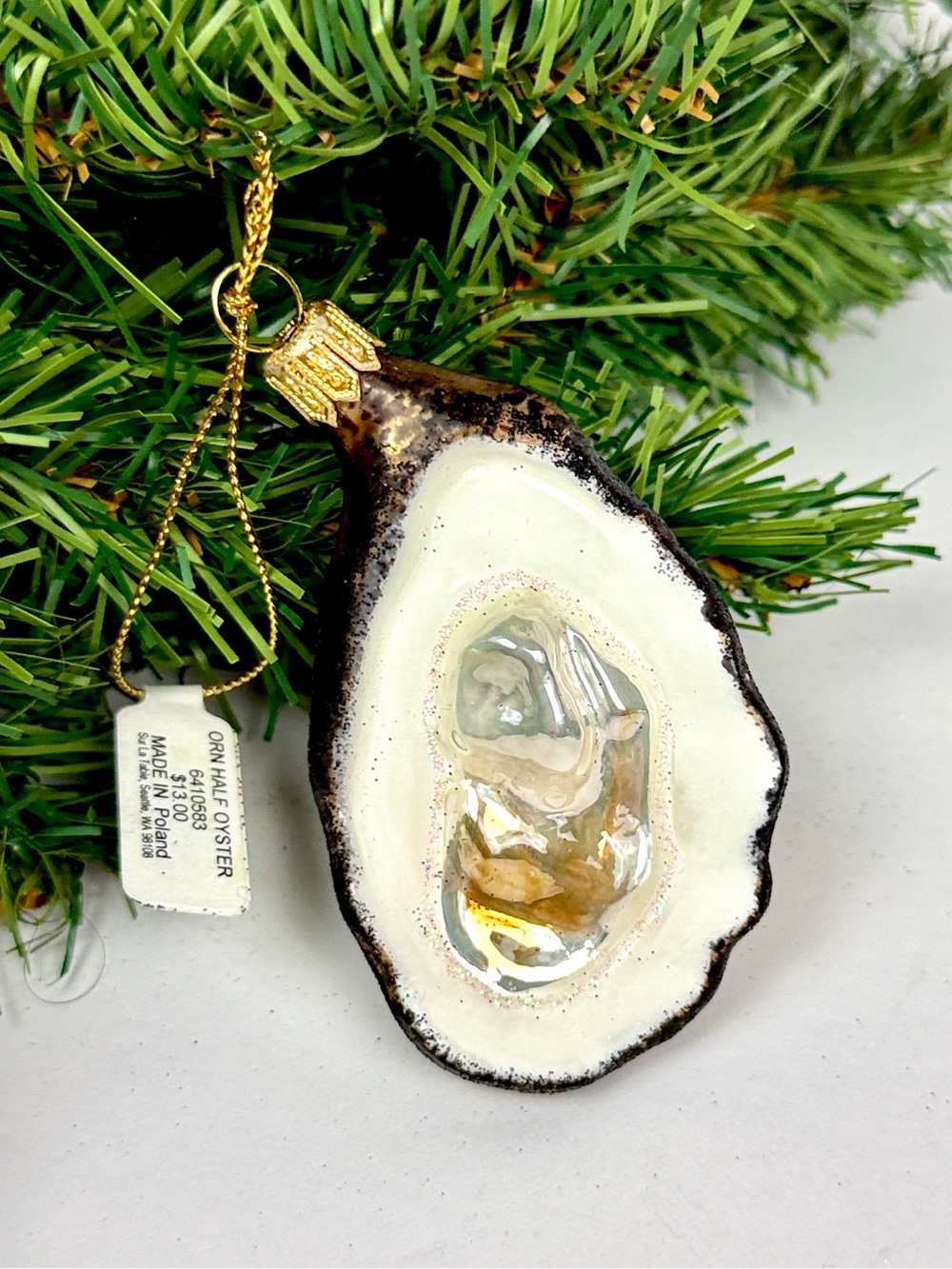 Sur La Table Oyster On The Half Shell  Glass Christmas Ornament made in Poland
